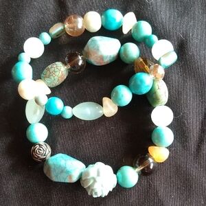 Turquoise Beaded Stretch Bracelet Set - Unbranded